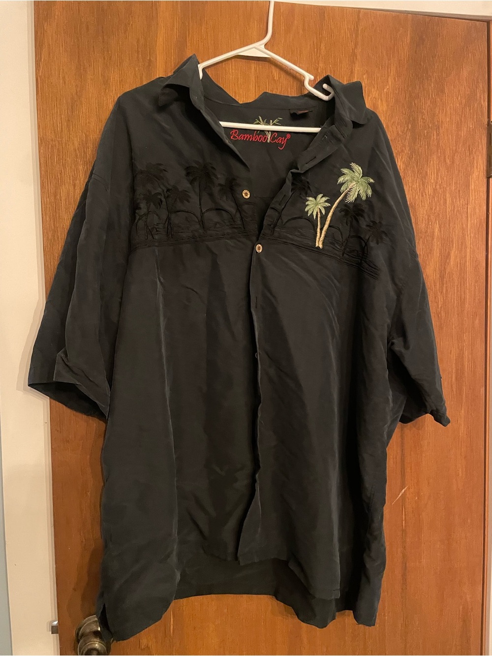 Bamboo Cay Black Palm Embroidered Camp Shirt